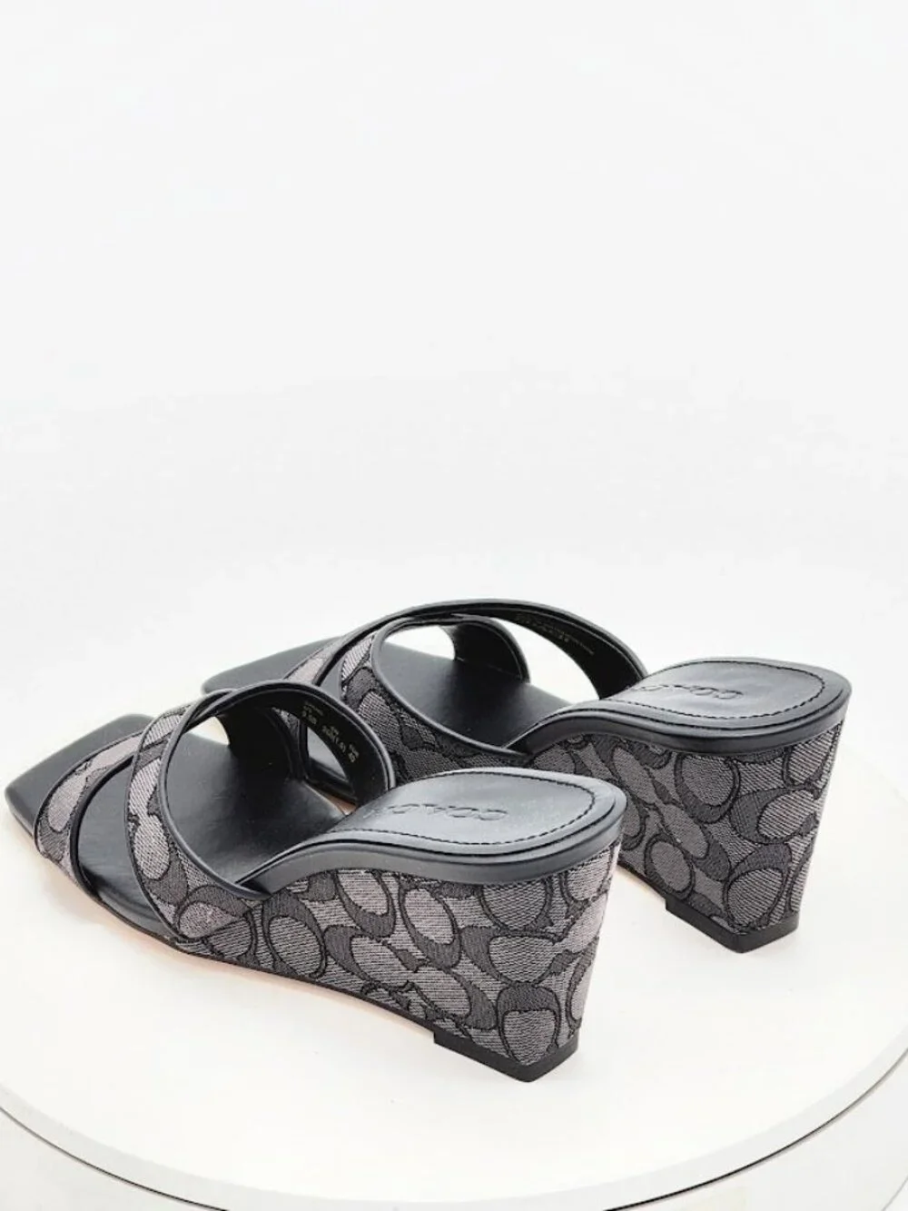 Coach Signature C Black Gray Wedge Slide Sandals Women’s Size 9.5 B NEW